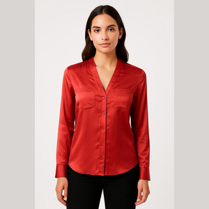 Etcetera Vibrant Red Silk Long Sleeve Button Down Blouse NEW